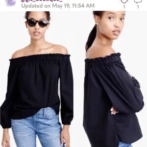 J Crew off/on the shoulder ruffle blouse 3/4 sleeves elasticized curved hem